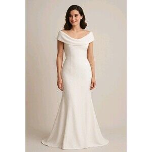 Muxxn Wedding Dress Women Small Fit Flare Cream White Boat Neck Mermaid Prom